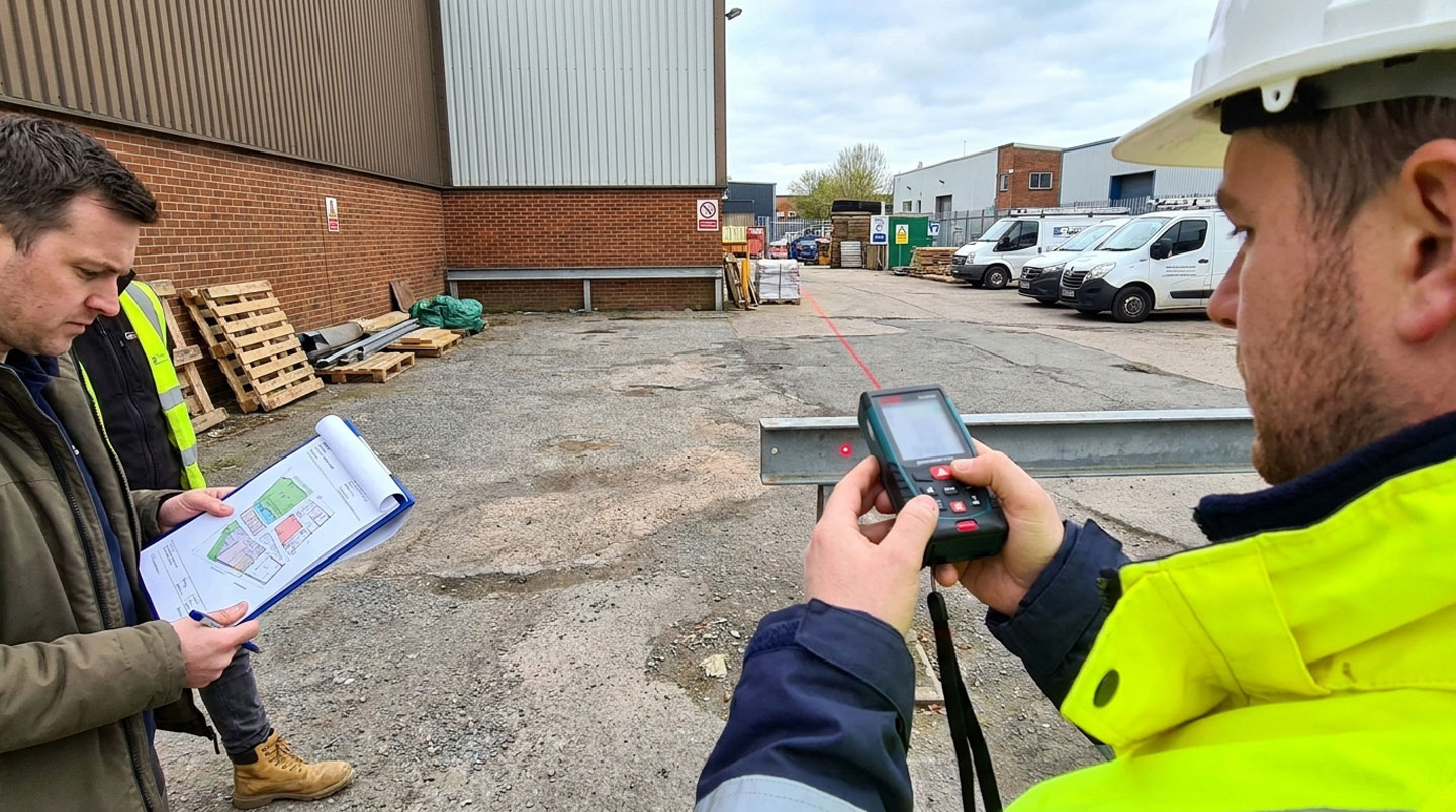 Technicien professionnel vérifiant les documents d'installation et les mesures réglementaires d'une citerne de gaz propane sur site industriel